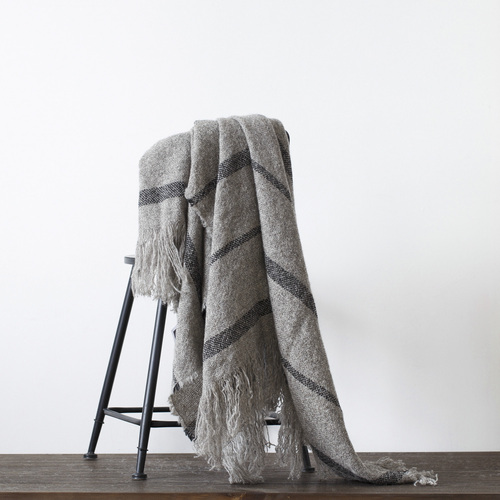 新西兰原产Stansborough指环王拉绒羊毛灰羊毛针织盖毯 深灰