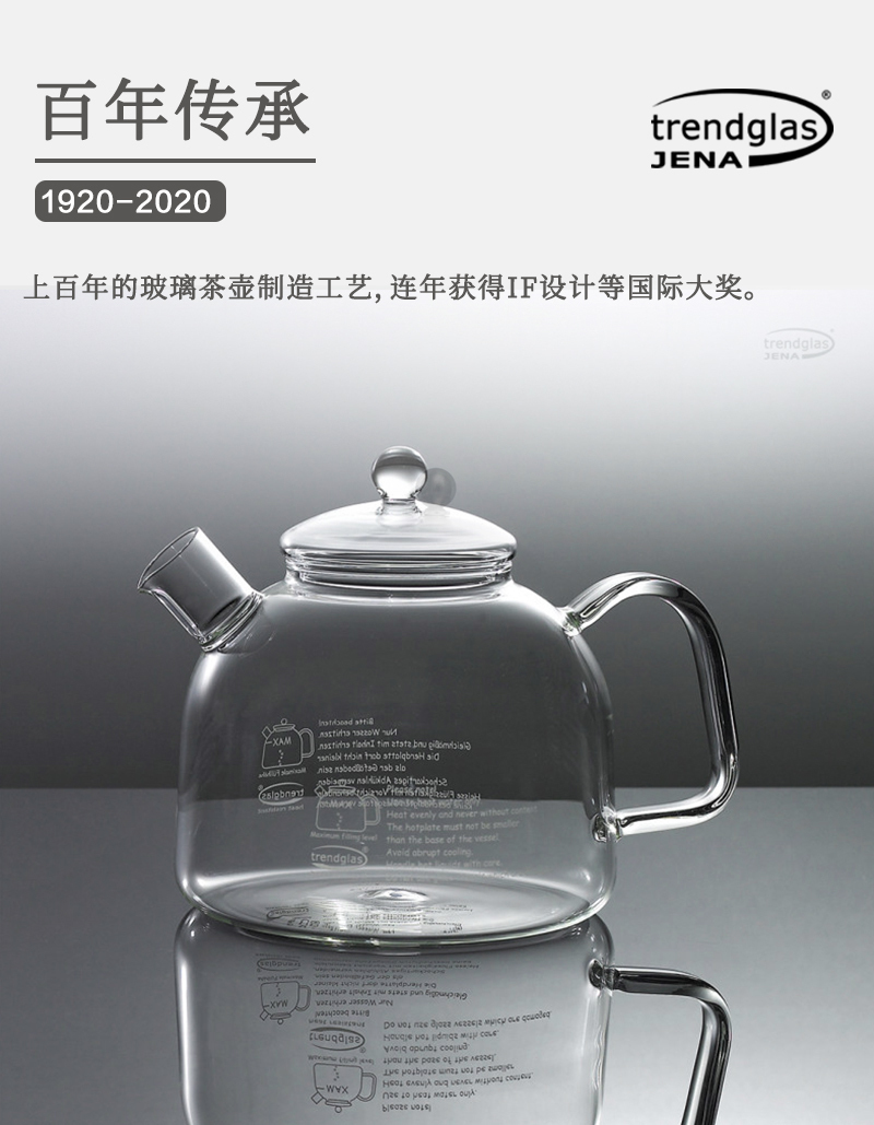 德国原产 trendglas JENA 耐热玻璃 茶壶 白色