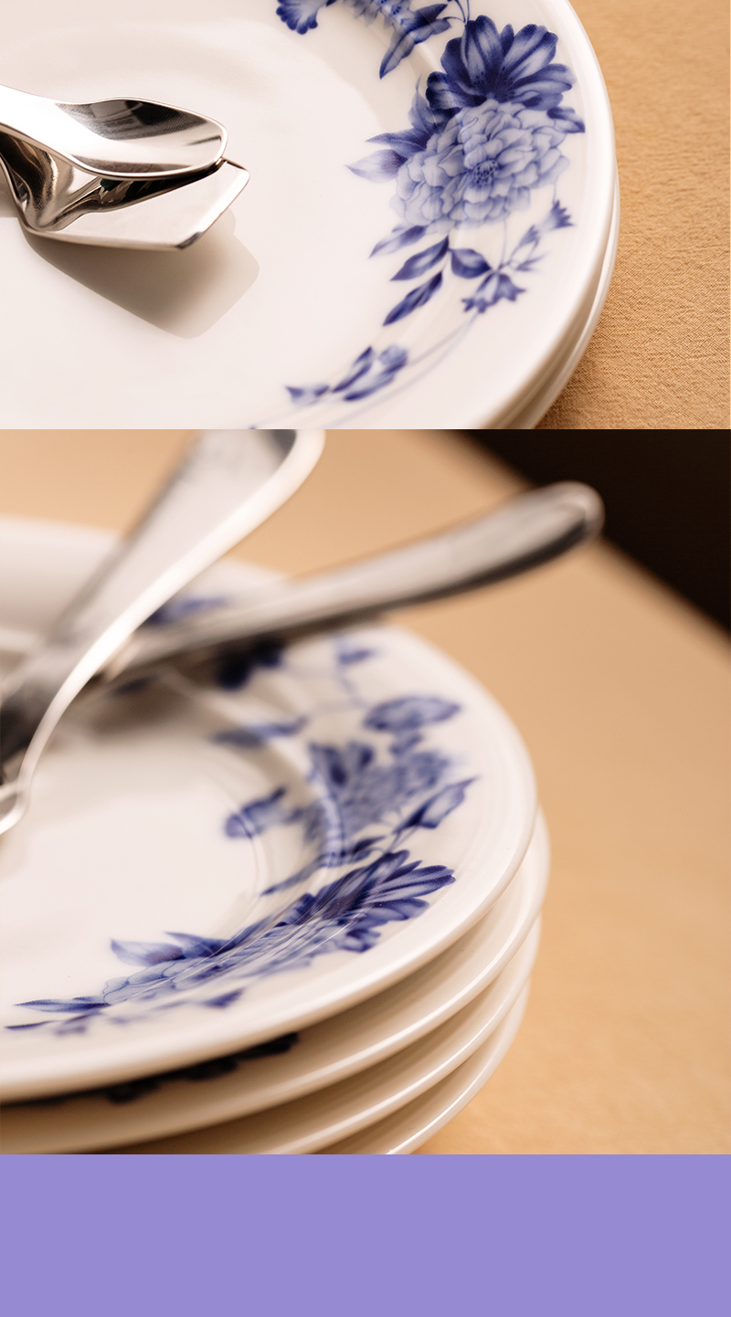 日本原产舍米蓝蔷薇点心盘新骨瓷五件套装 蔷薇点心盘新骨瓷五件套装