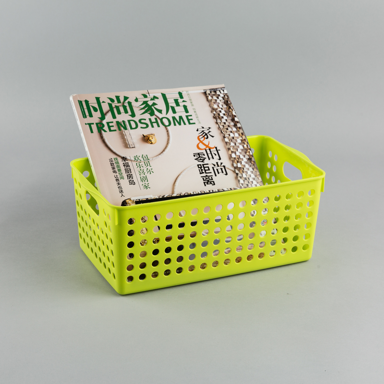 日本原产inomata厨房收纳篮桌面置物篮整理蓝储物篮宽型 绿色