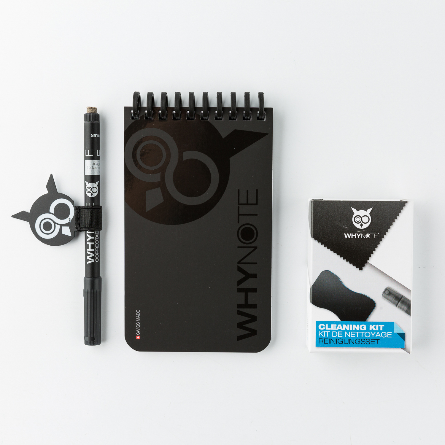 瑞士原产WHYNOTE可擦除可重复使用口袋笔记本矫正笔套装 黑色