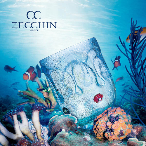 意大利原产ZECCHIN穆拉诺人鱼泪系列手工彩色玻璃酒水杯360ml 浅蓝