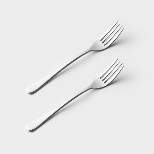 日本原产ECHO餐叉不锈钢家用小叉子西餐叉牛排叉意面叉-2件套 银色