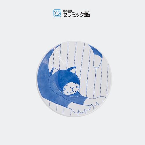 日本原产ceramic 蓝餐盘盘子瓷盘亲密猫系列 蓝猫