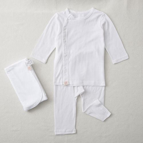 韩国原产COSCLO韩纸婴儿内衣婴儿毯斜排扣上衣+裤子 白色