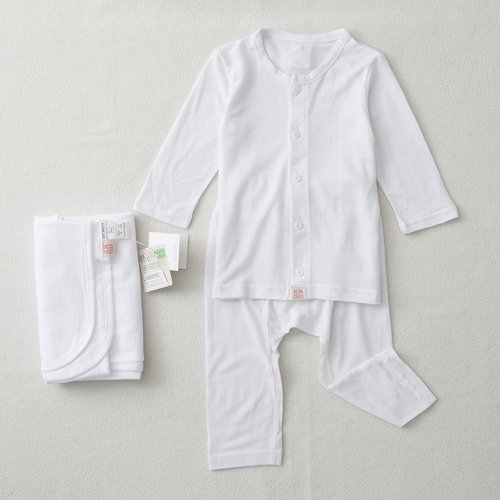 韩国原产COSCLO韩纸婴儿内衣婴儿毯直排扣上衣+裤子 白色
