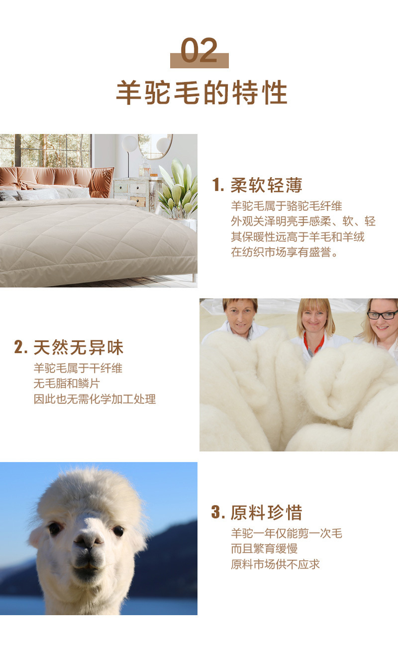 新西蘭原產(chǎn)CRIA羊駝毛四季被 400gsm 白色 M