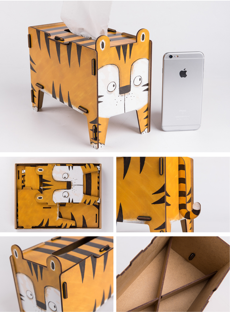 德国原产werkhaus创意手工diy组装动物纸巾餐巾纸抽纸盒-老虎 浅棕色