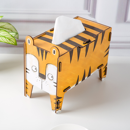 德国原产werkhaus创意手工diy组装动物纸巾餐巾纸抽纸盒-老虎 浅棕色