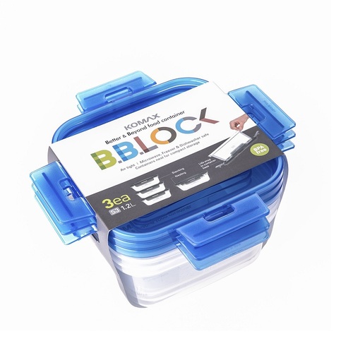 韩国原产KOMAX食品级PP食物保鲜盒餐盒储藏盒3件套1200ml 蓝色