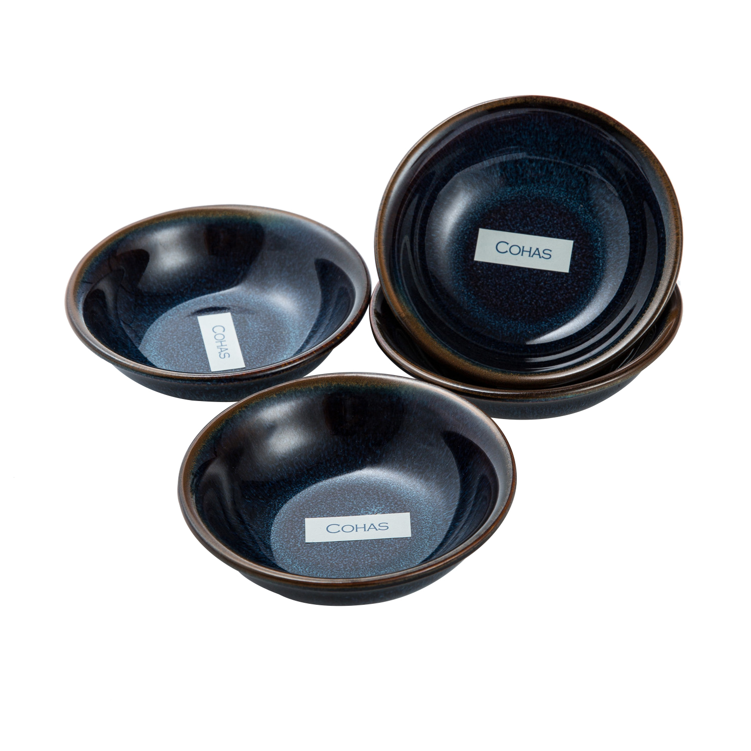 韩国原产COHAS光釉陶瓷餐盘点心盘餐碟4件套 深蓝色