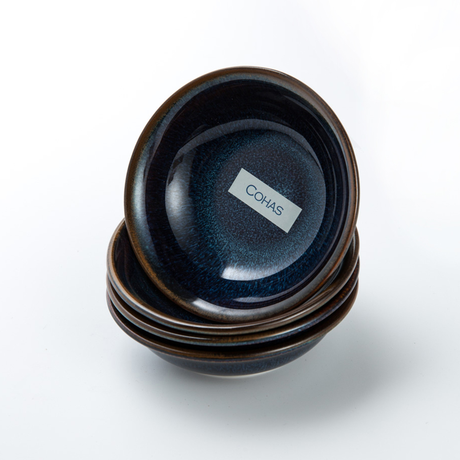 韩国原产COHAS光釉陶瓷餐盘点心盘餐碟4件套 深蓝色
