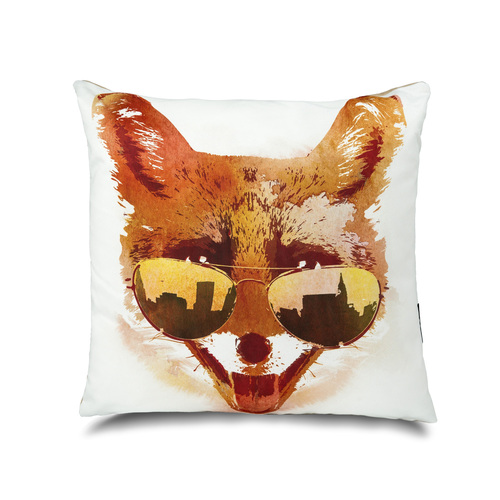 英国原产WRAPTIOUS创意靠枕抱枕靠垫小镇狐狸图案 彩色