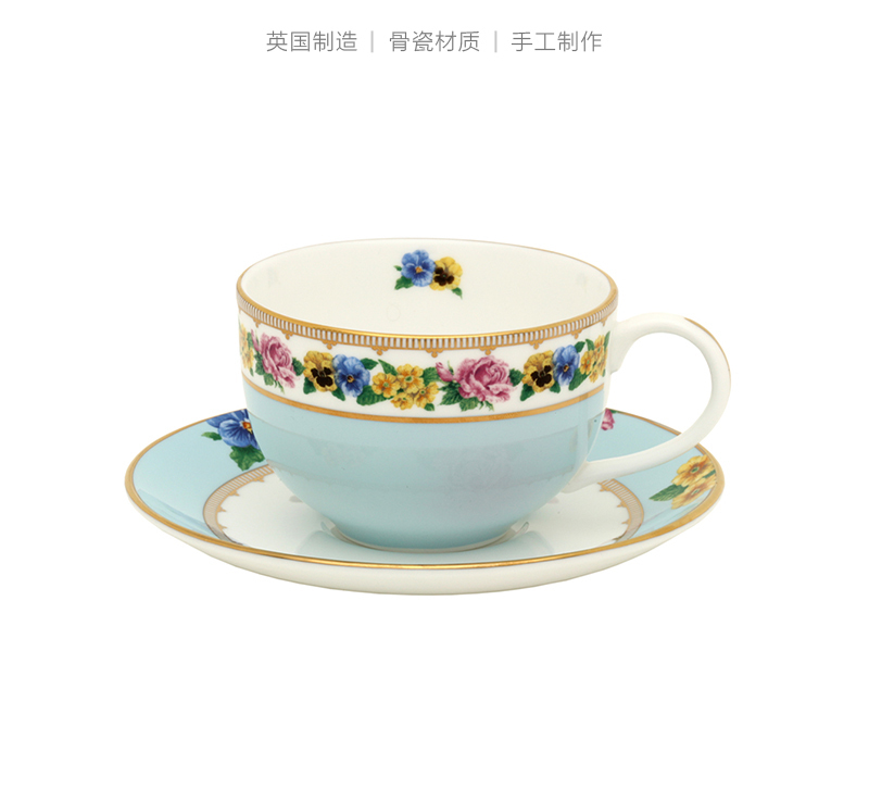 英国原产HALCYON DAYS梅伊城堡花园系列茶杯咖啡杯一杯一碟 浅蓝