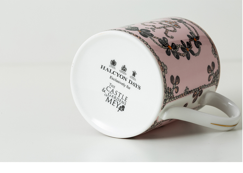 英国原产HALCYON DAYS贝壳装饰宫廷骨瓷马克杯茶杯咖啡杯 粉色