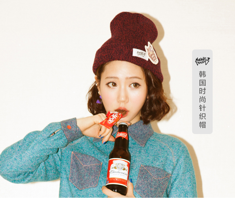 韩国原产MORAN YI_F时尚针织帽毛线帽运动帽 红黑色