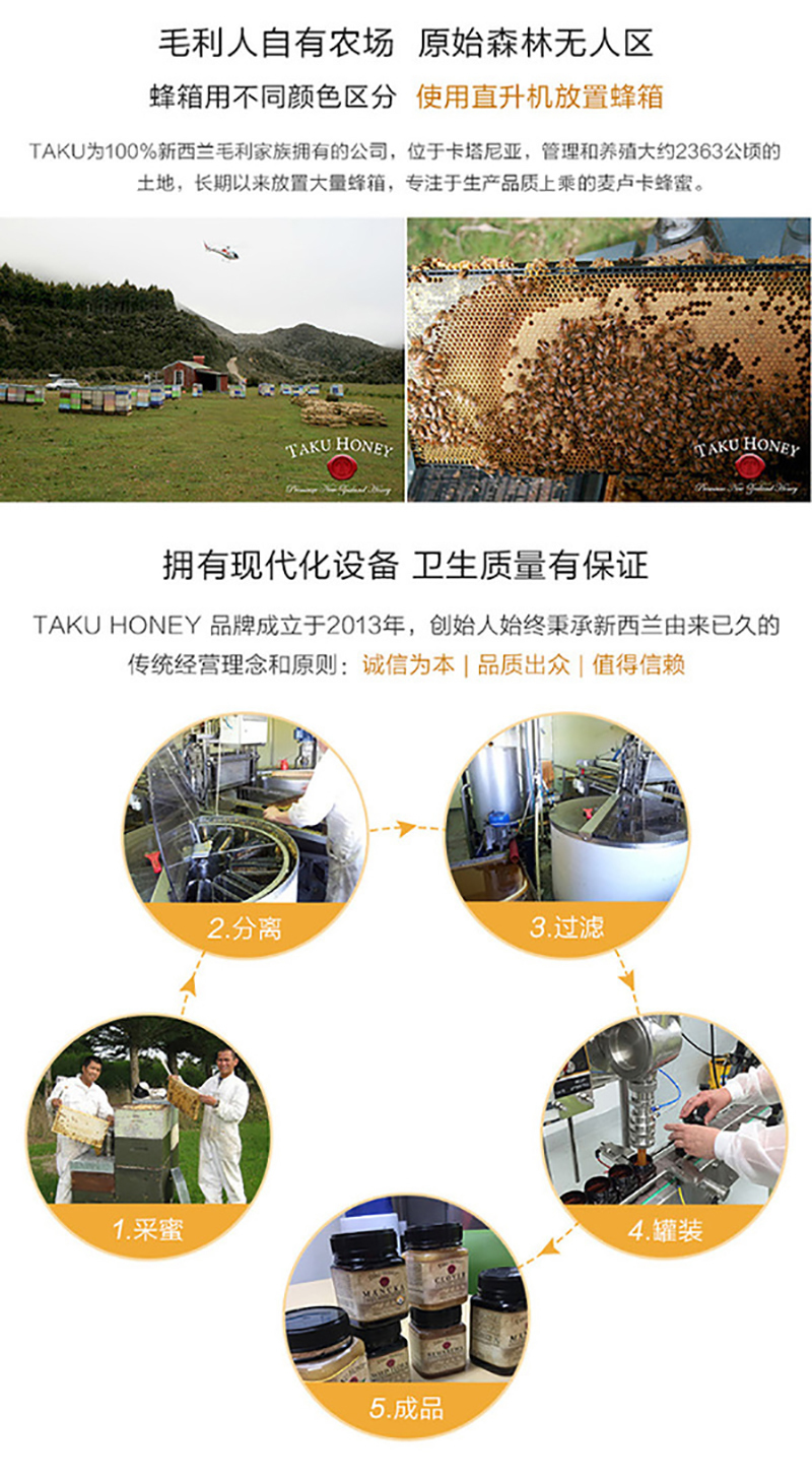 新西兰原产Taku塔库麦卢卡蜂蜜UMF5+250g 棕色 250g