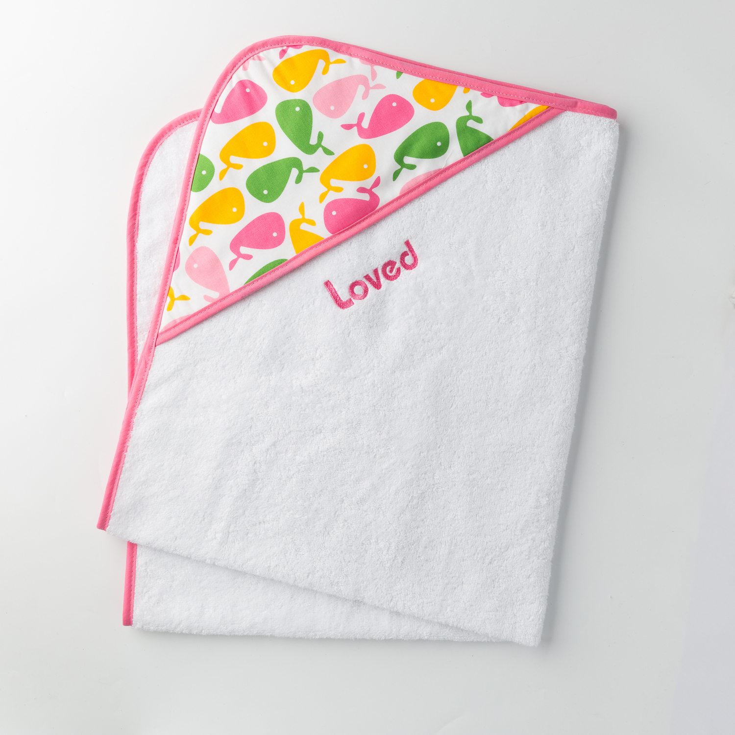 美国原产Raindrops婴幼儿连帽包巾浴巾礼品套装真爱系列 粉色鲸鱼图案