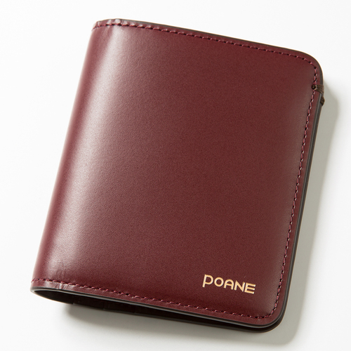 韩国原产POANE简约牛皮钱包便携折叠卡包钱包 酒红