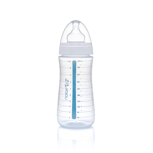 法国原产natae宽口婴儿奶瓶硅胶奶嘴18月以上330ml 白色