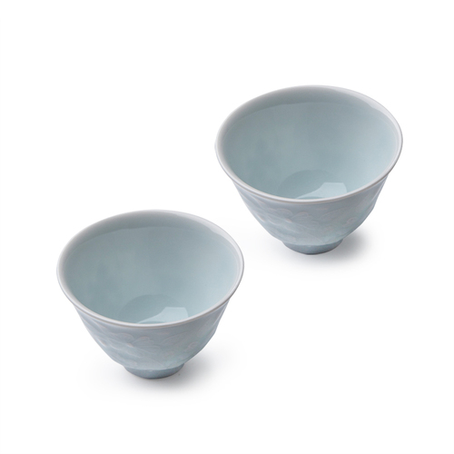 日本原产kaizan快山窯美浓烧食器青白瓷唐草茶杯对杯装 青白瓷唐草 M