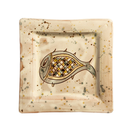 法国原产Barbotine陶制鱼纹果盘餐盘点心盘方盘 花色