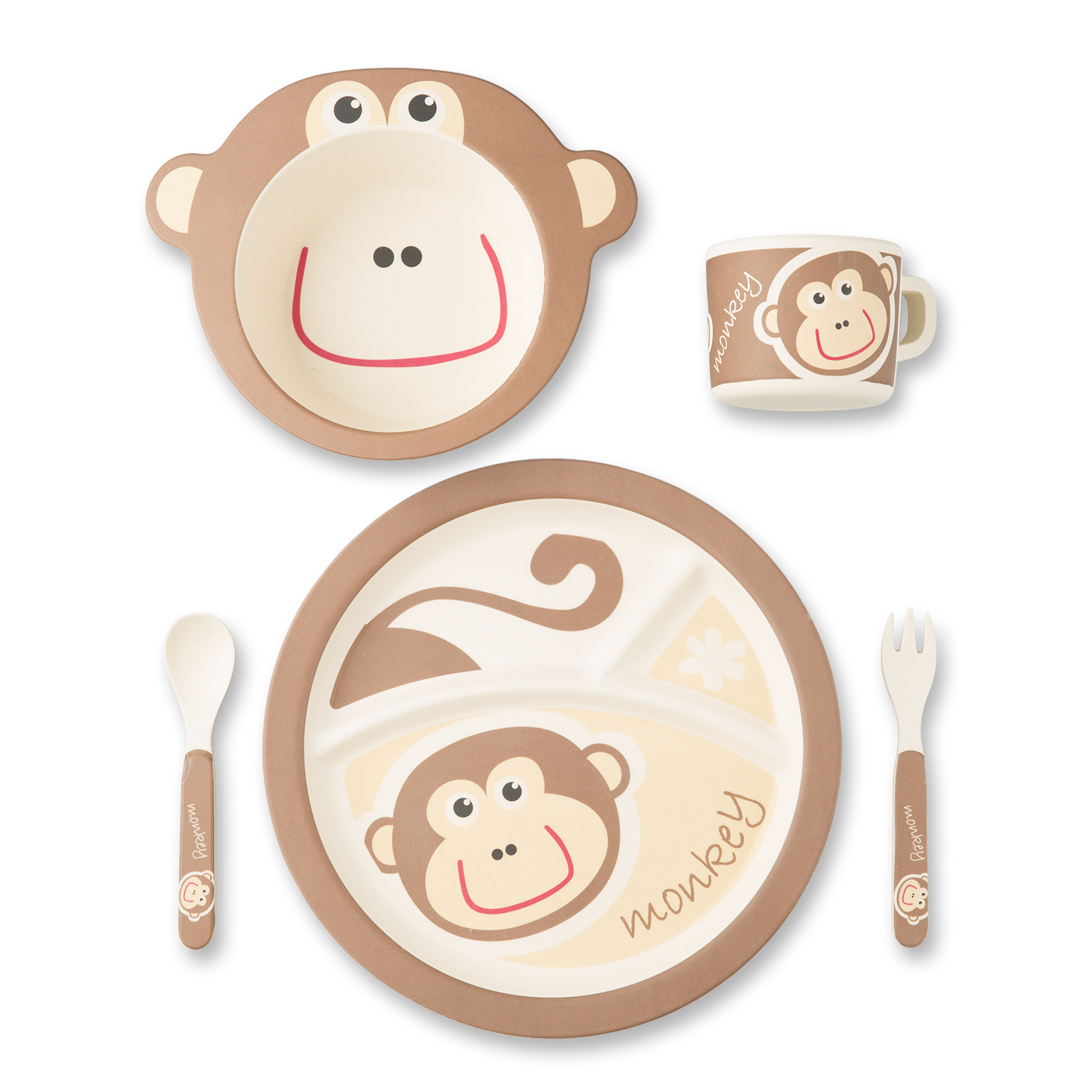 瑞典原产Virgel Technology儿童餐具卡通餐具五件套 小猴咖啡色