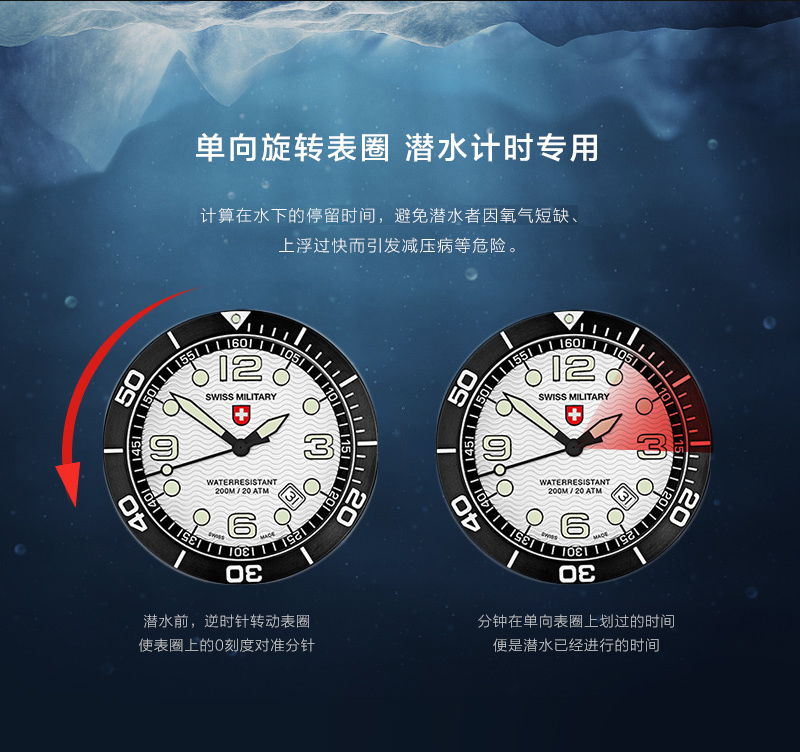 瑞士军表charmex海军系列潜水表防水表男表手表石英 27001 白色