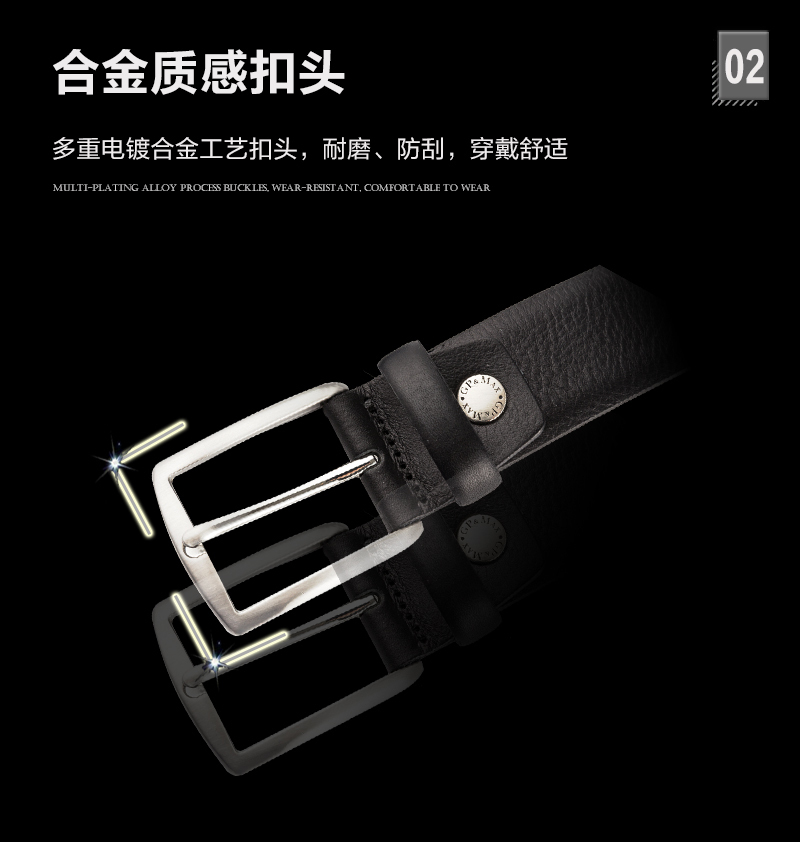 意大利原产GP&MAX volonato系列牛皮男皮带腰带创意休闲 黑色 101.5cm