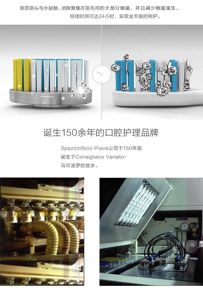意大利原产SilverCareONE系列中号牙刷 + 2个额外刷头 蓝绿
