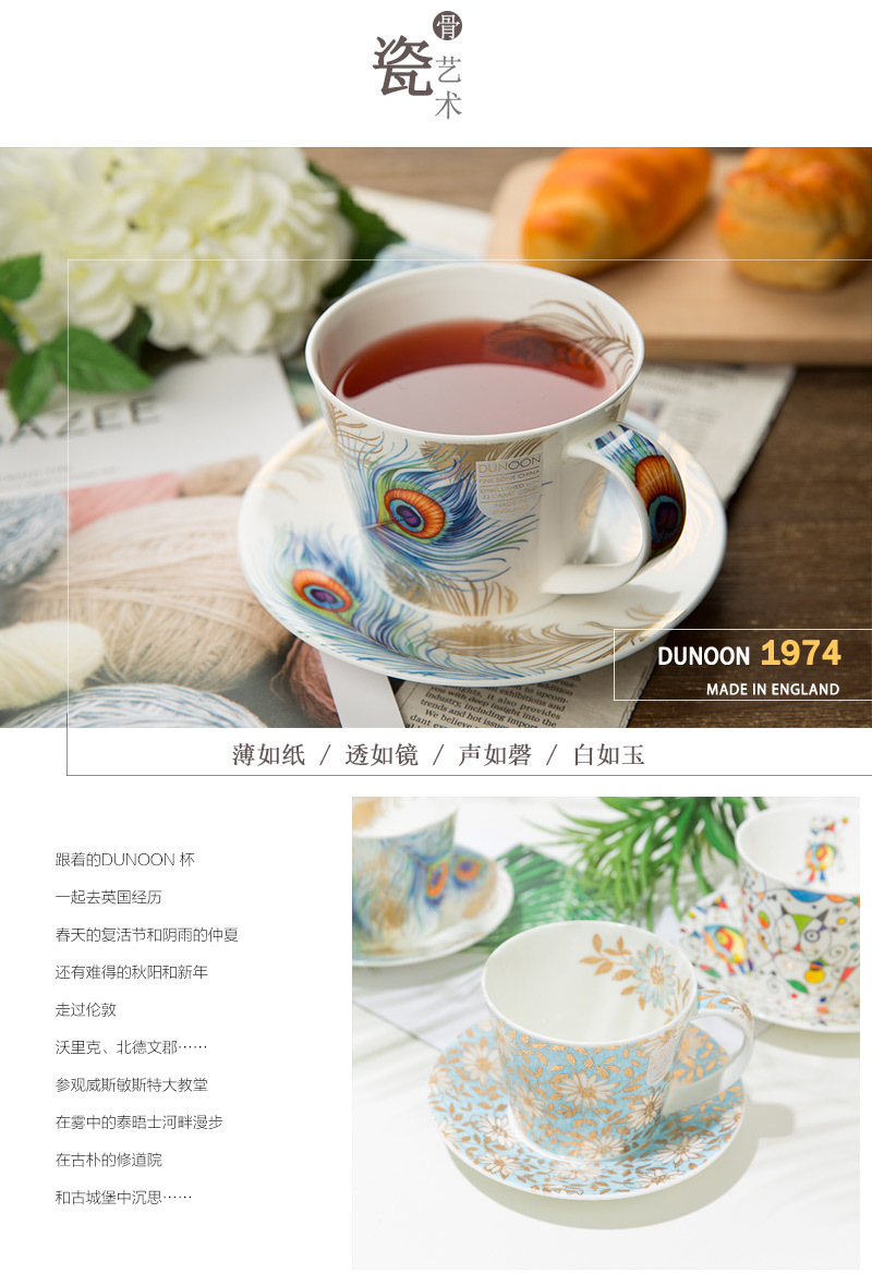 英国原产丹侬DUNOON骨瓷咖啡套装一杯一碟 羽毛图案