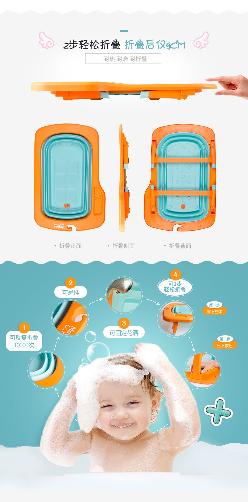 韩国原产Mathos Loreley婴儿浴盆澡盆便携感温可折叠浴盆 紫色