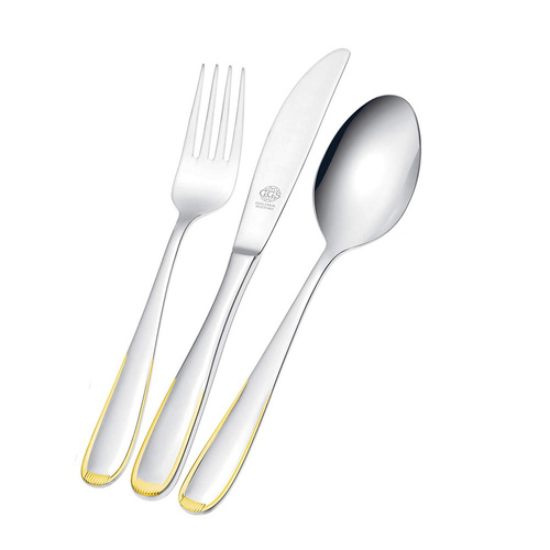 德国原产GGS餐具套装Regina 不锈钢刀叉勺 镀金边缘 银色镀金