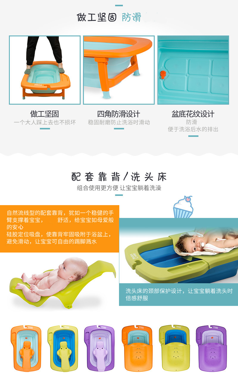 韩国原产Mathos Loreley婴儿浴盆澡盆便携感温可折叠浴盆 紫色