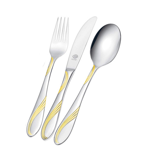 德国原产GGS不锈钢套装镀金刀叉勺流线图案Elisabeth系列 银色镀金