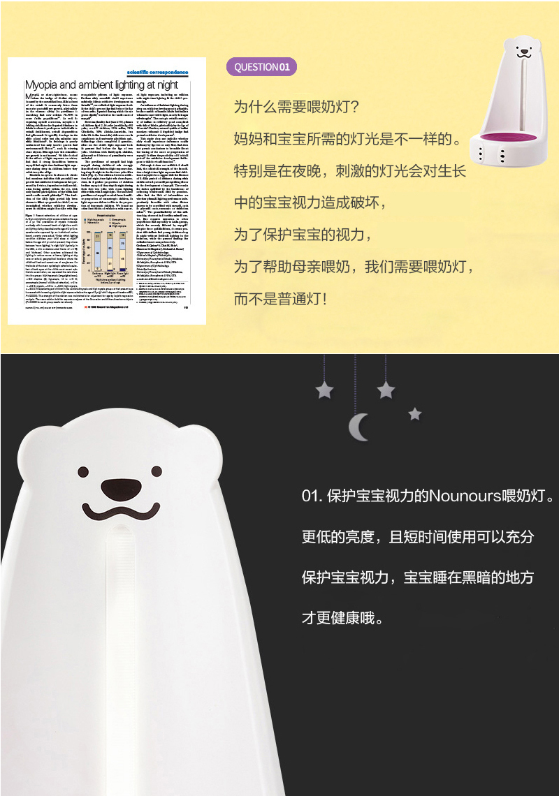 韩国原产nounours北极熊看护宝宝小夜灯多功能看灯 紫色