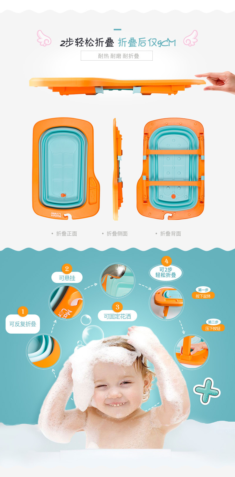 韩国原产Mathos Loreley婴儿浴盆澡盆便携感温可折叠浴盆 紫色