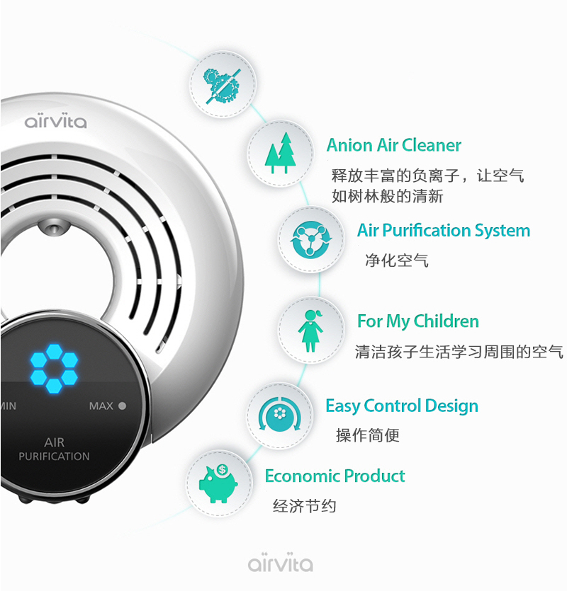 韩国原产airvita Q负离子空气净化器家用净化器除味器 白色