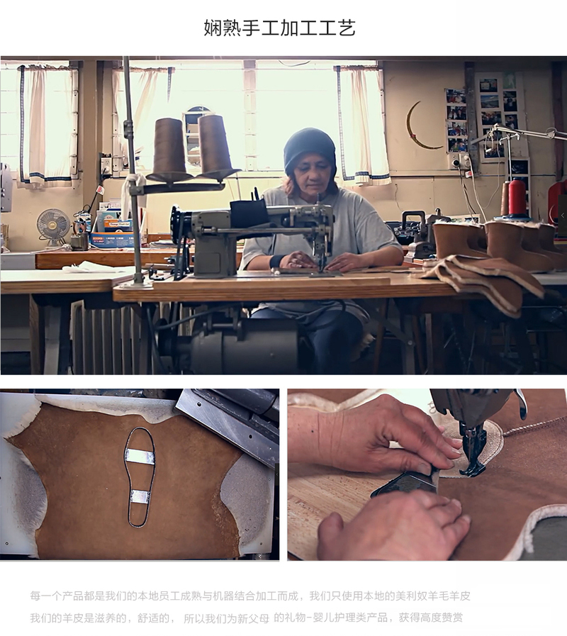 新西兰原产Classic Sheepskin成人冬季便携羊毛家居鞋防滑 灰色