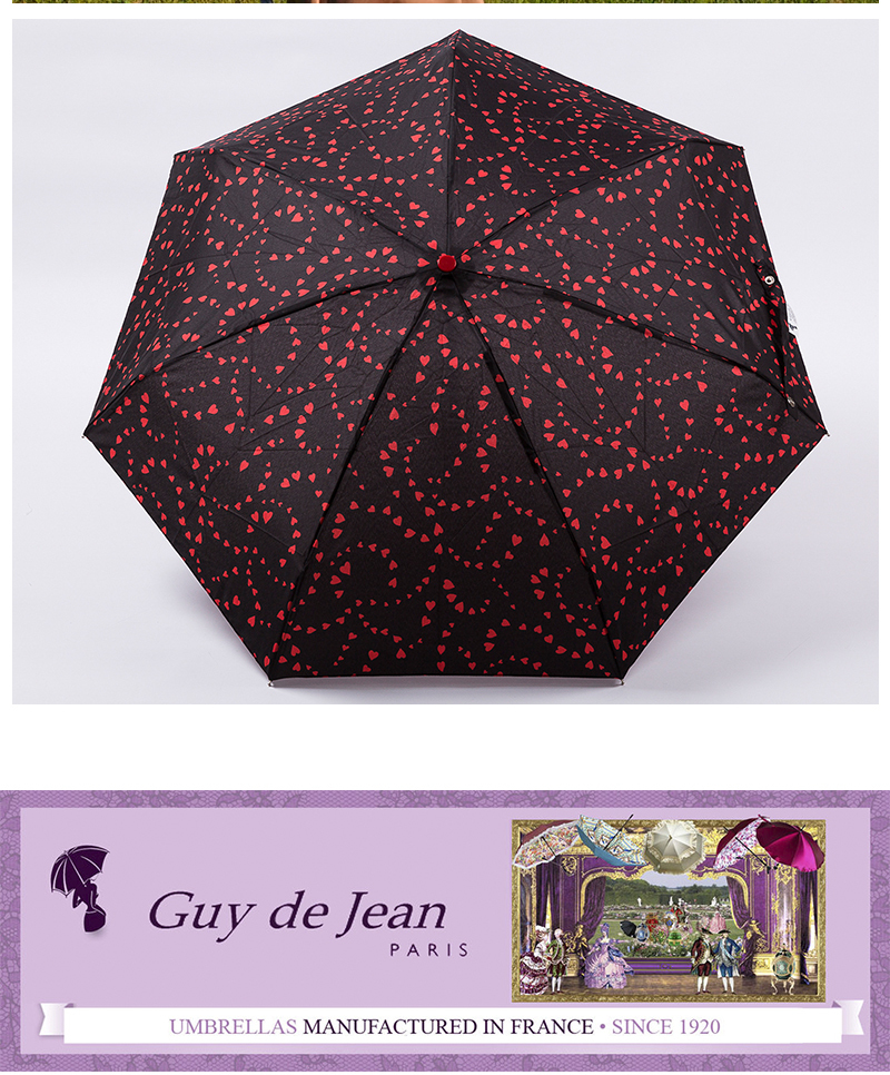 法国原产Guy de Jean遮阳伞女士折叠晴雨伞遮阳伞 爱心恋 黑色