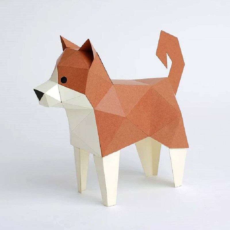 日本原产kaku kaku3d立体纸质拼图动物纸模儿童diy玩具 柴犬