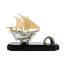 意大利原产GOLD LINE镀银黄铜实木底座帆船雕塑摆件 银色