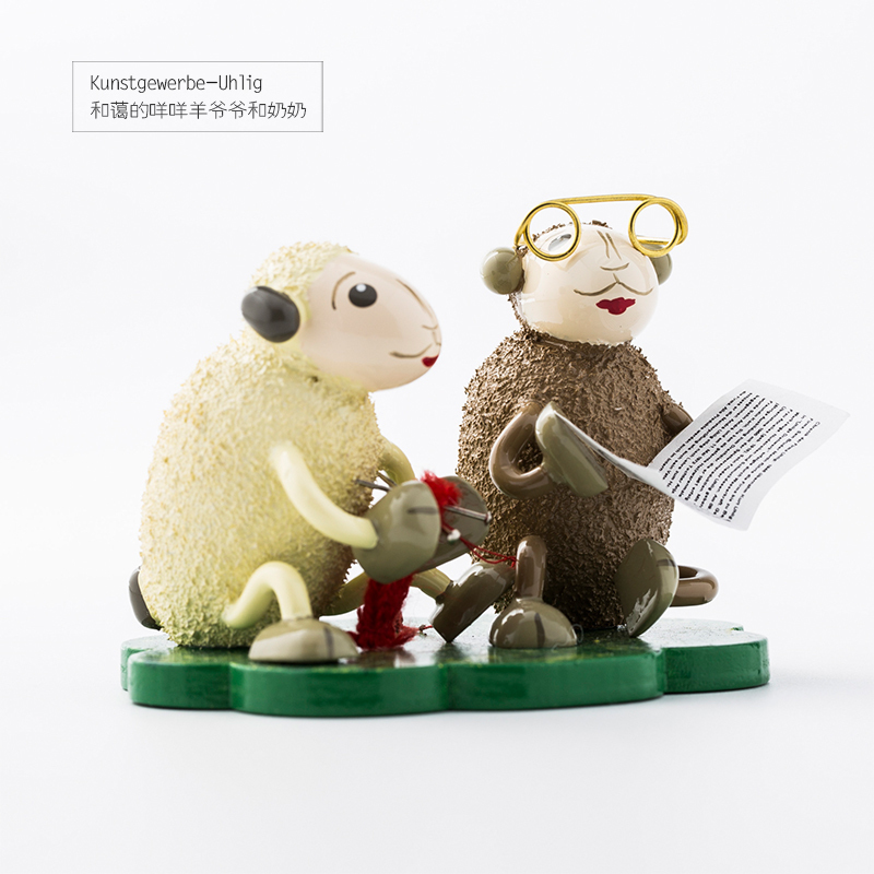 德国原产Kunstgewerbe Uhlig木质手工木偶绵羊爷爷奶奶