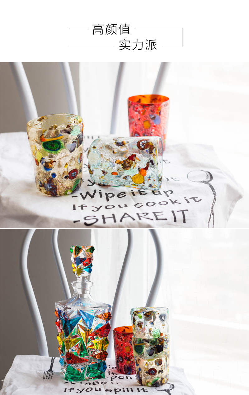 意大利原产ZECCHIN穆拉诺星河系列手工彩色玻璃酒水杯360ml 红色