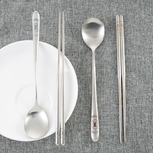 韩国原产DM.KOREA 不锈钢筷子餐勺套装4件套 不锈钢