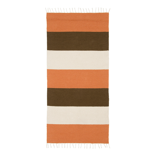 芬兰原产VM Carpet棉质地垫条纹流苏地毯 橙&白&深棕