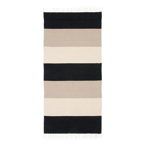 芬兰原产VM Carpet棉质地垫条纹流苏地毯 黑&白&浅灰