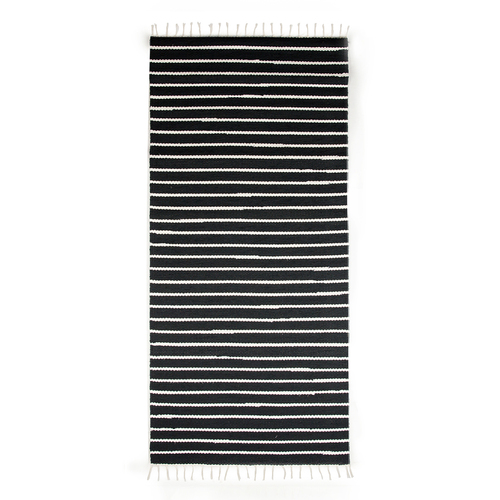 芬兰原产VM Carpet棉质地垫条纹流苏地毯 黑白