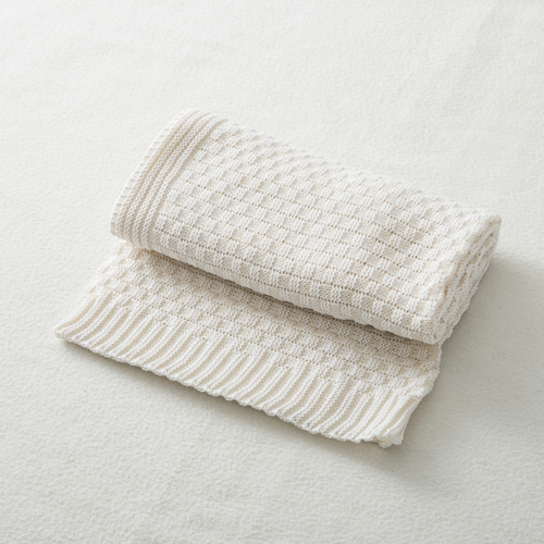 德国原产SonnenStrick全棉婴儿毯宝宝抱毯针织纹 米白