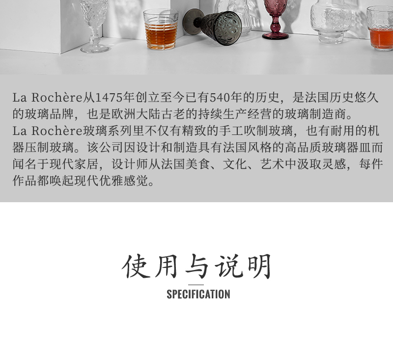 法国原产La Rochère佛罗伦萨系列玻璃高脚杯洋酒杯水杯果汁杯 深灰